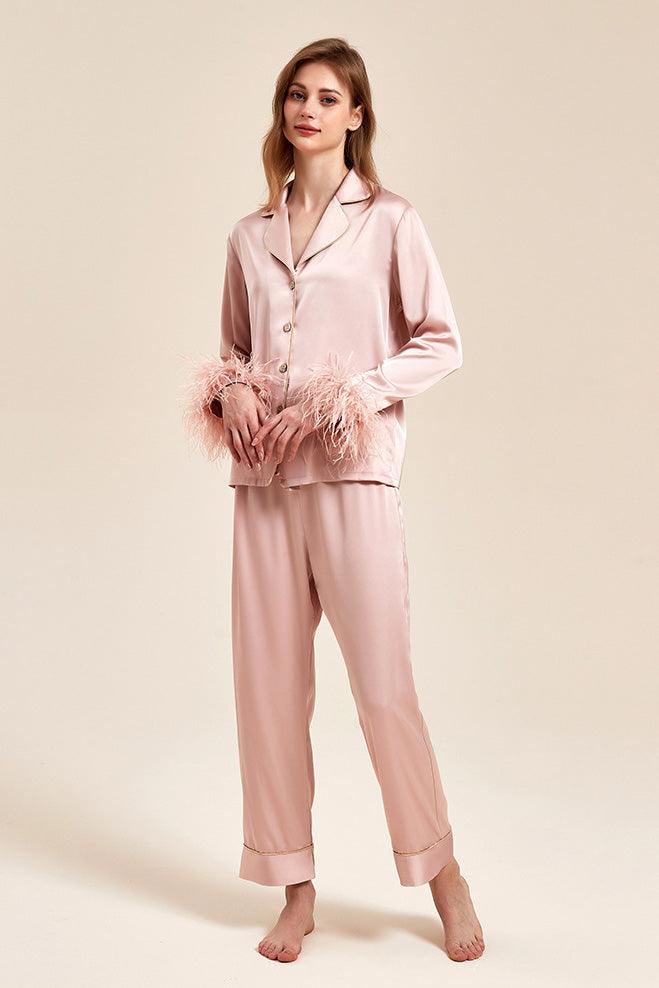 Kris Kringle Feather-Trim Pyjama Set